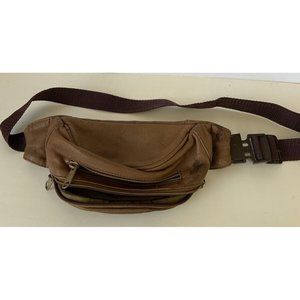 Vintage Brown Leather Fanny Pack 3 Zipper Waist Bag Pouch